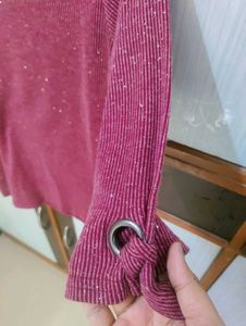 Ribbed Knit Top with Tie Sleeves