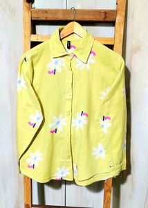Lemon Colour Cotton Printed Shirt Size-40