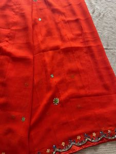 Bright Orange Saree With Blouse