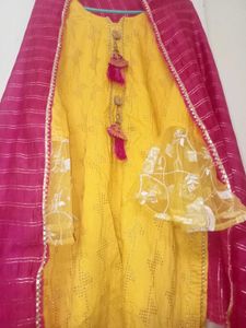 Yellow Embroidered Kurta with Dupatta💛