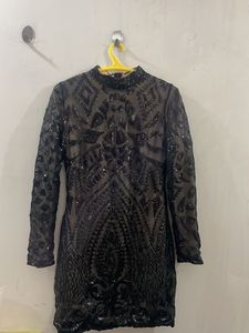 Sparkly Sequinned Mini Black Dress