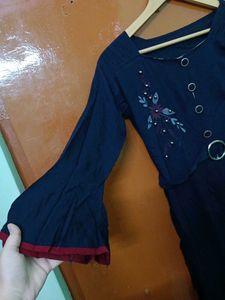 Long Round Kurta With Small Scarf.