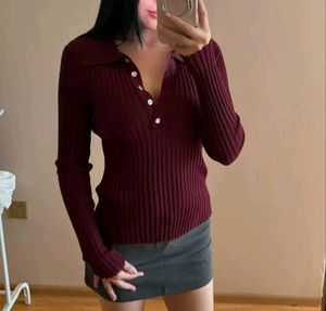 Printerest Burgundy Ribbed Knit Top