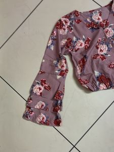 Floral Top With Ruffled Sleeves