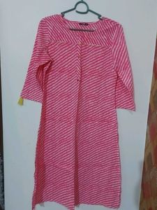 Pink Lehariya Print Cotton Kurta