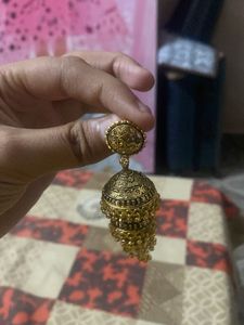 Golden Jhumka Earrings, with malti bangles