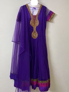Elegant Beaded Purple Anarkali Full Set