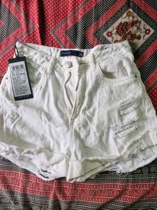Tokyo Talkies White Denim Shorts