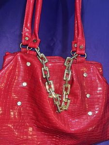 Red Party Handbag For Women With Chain Detailings