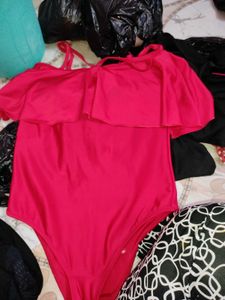 Red Frilled Monokini Bodysuit