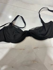 Black Lace Detail Rhinestone Bra