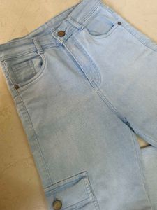 Light Wash Denim Cargo Jeans