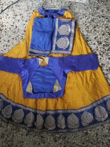 Yellow &amp; Blue Embroidered Lehenga Set