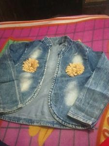 Denim Bolero Jacket with Floral Detail