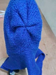 Blue Knit Hooded Scarf