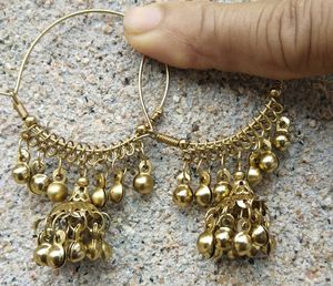 Brass Jhumka Dangle Hoop Earrings (Golden)