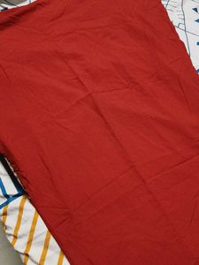 Women Red Embroidery Cotton Mix Casual Kurta