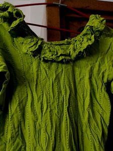 Green Rayon Kurti With Beautiful Neck Design L