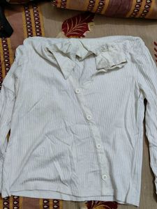 White Ribbed Button-Down Top