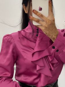 Elegant Victorian Ruffled Magenta Korean Blouse
