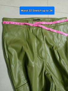 Green Faux Leather Cargo Pants