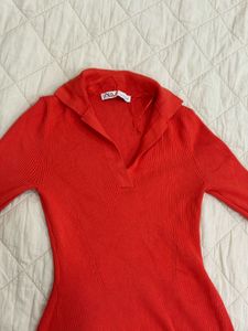 Zara Coral  Ribbed Dress