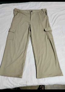 Beige Wide Leg Cargo Pants