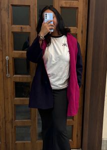 Blue-pink Open Front Overcoat