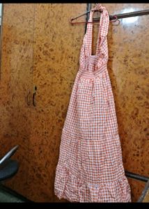 Orange Gingham Halter Dress