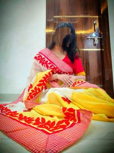 Boutique Creation Red, Yellow And White Saree