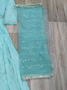 Aqua Embroidered Anarkali Suit