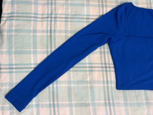 Blue Ribbed Long Sleeve Top