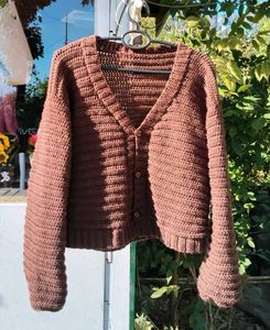 Brown Crocheted Cardigan