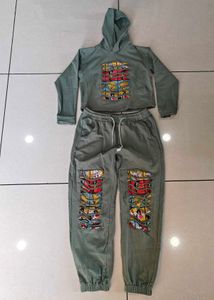 Cartoon Print Hoodie &amp; Pants Set