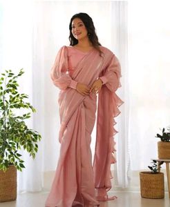 Pink Ruffle Saree with Blouse