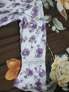 New White Top With Purple Prints