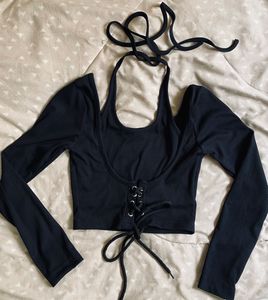 Corset Style Tie Around Black Top🖤