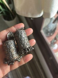 Oxidized Silver Jhumka Earrings