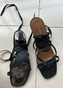 Tie Up Black Heels