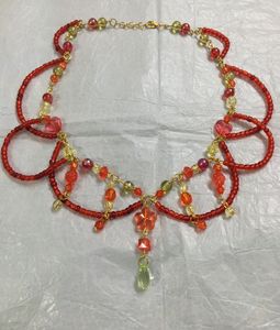 Fairy Red &amp; Green Beaded Loop Necklace