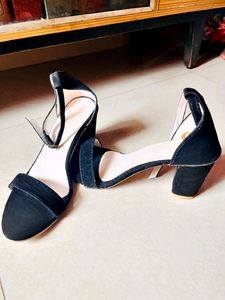 Black SOLID Ankle Strap Heel for Women