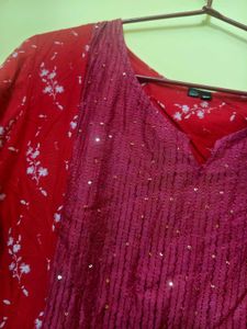 Red Floral Print Kurta