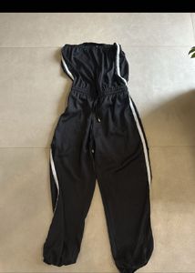 Black Strapless Jumpsuit with White Stripe