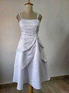 White Embroidered Tea Length Wedding Dress