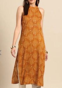 Orange Printed Kurti