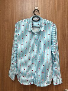 Blue Striped Red Heart Print Shirt