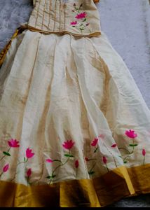 Pure Kasavu Cotton Top And Skirt
