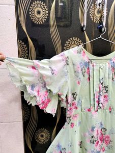 Pastel Green Floral Ruffle Dress