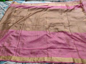 Unused Chickoo And Pink Silk Saree