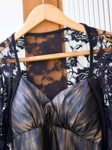 Black Metallic Sheen Lace Dress